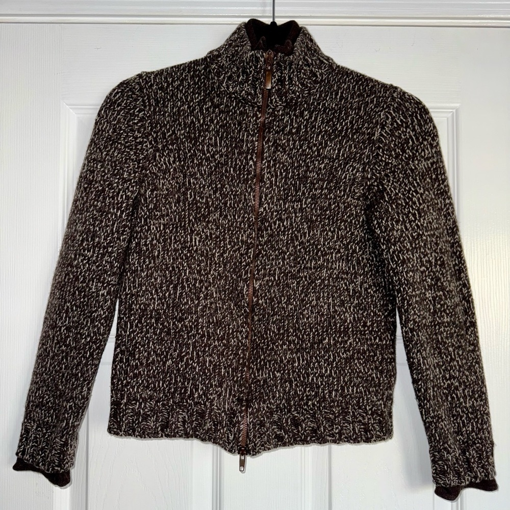 Rivamonti Brunello Cucinelli Brown Woven Wool Knit Cardigan Zipper Jacket M / L
